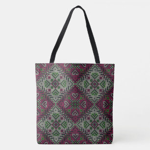 Burgundy/Green Ethnic Tote Bag