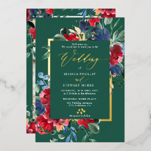 Burgundy green floral gold script photo wedding