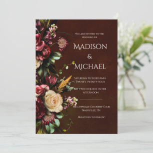 Burgundy & Green Floral Wedding Invitation