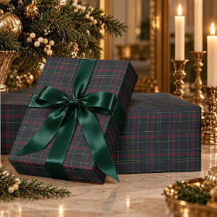 Burgundy Green Navy Blue Tartan Plaid Old Money Wrapping Paper