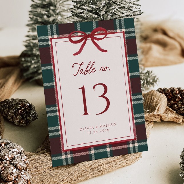 Burgundy Green Plaid Christmas Bow Table Numbers (Creator Uploaded)