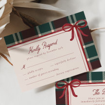 Burgundy Green Plaid Christmas Bow Wedding