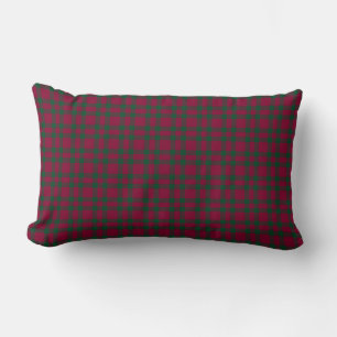 Burgundy Green Plaid Pattern Lumbar Cushion
