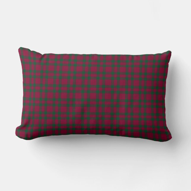 Burgundy Green Plaid Pattern Lumbar Cushion (Front)