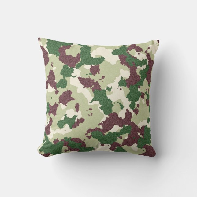 Burgundy, Green White Camo Pillow (Front)
