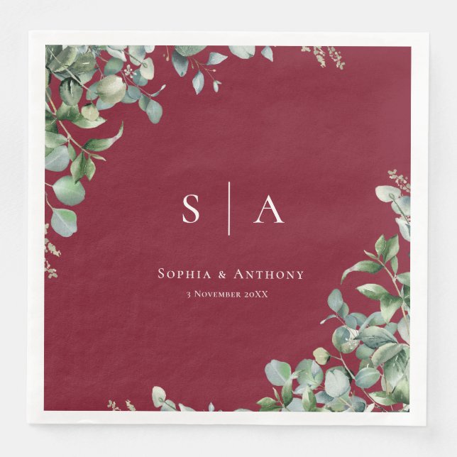 Burgundy Greenery Australia Wedding Napkins (Front)