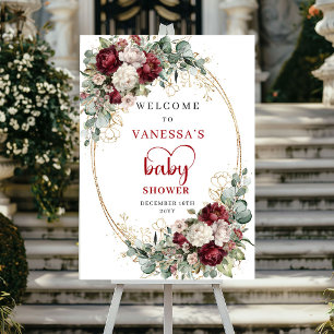 Burgundy Greenery Baby Shower Welcome Poster