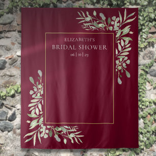 Burgundy Greenery Bridal Shower Photo Backdrop Tapestry