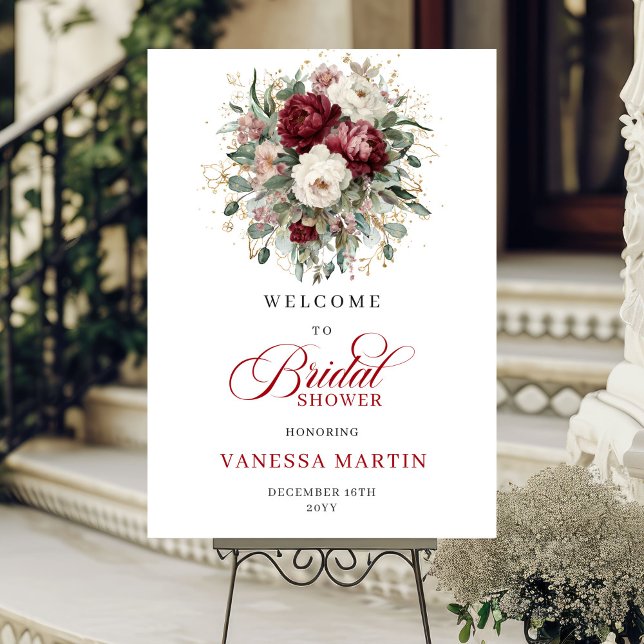 Burgundy Greenery Bridal Shower Welcome Poster (Burgundy Greenery Bridal Shower Welcome)
