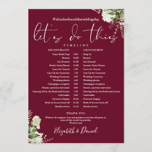 Burgundy Greenery Wedding Schedule Timeline Programme