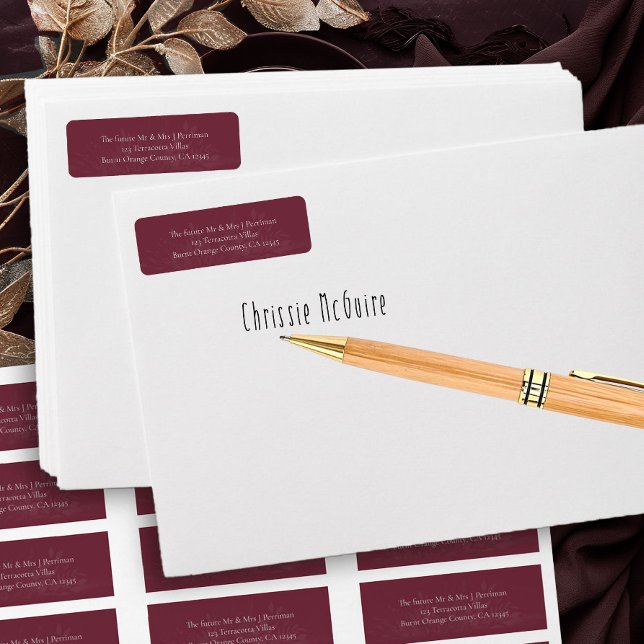 Burgundy Grey Botanical Return Address Label (Burgundy Return Address labels from the Foliage Duet Collection by Darling & May)