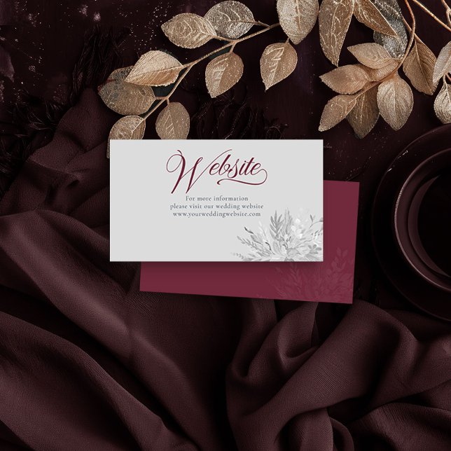 Burgundy Grey Botanical Wedding Website Enclosure Card (Wedding Website Insert Card in Burgundy and Grey from the Foliage Duet Collection by Darling & May)