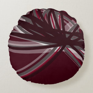 Burgundy & Grey Elegant Ribbon Design Round Pillow