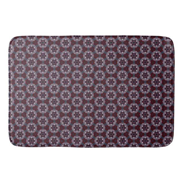 Burgundy & Grey Floral Painted Quilt Bath Mat (Front)