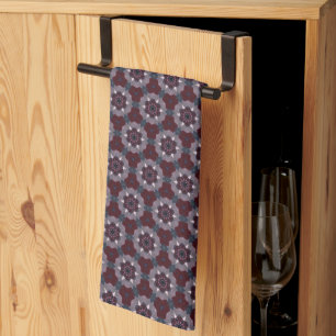 Burgundy & Grey Floral Painted Quilt Tea Towel