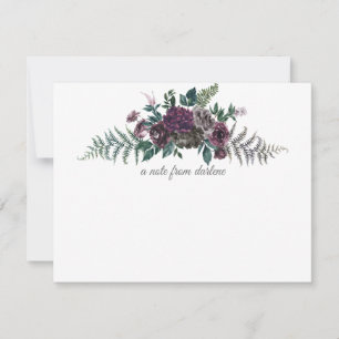 Burgundy Grey Green Watercolor Floral Monogram Card