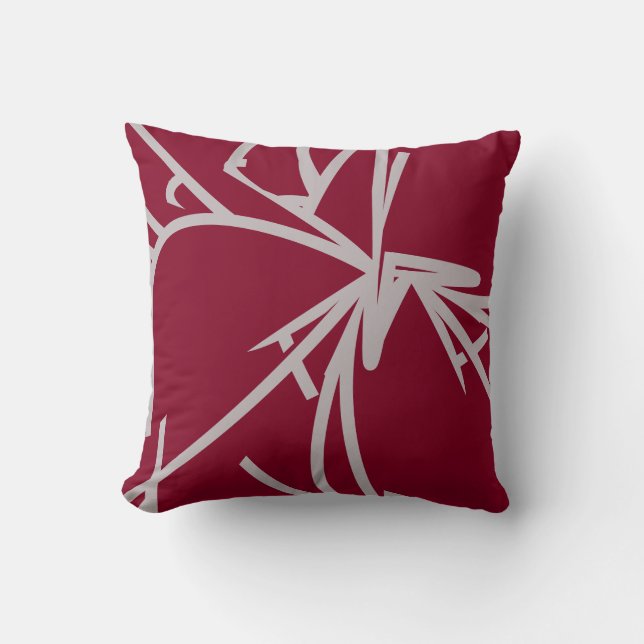 Burgundy & Grey Modern Elegant Abstract Bamboo Cushion (Front)