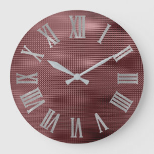 Burgundy Grey Silve Minimal Metallic Roman Numers Large Clock
