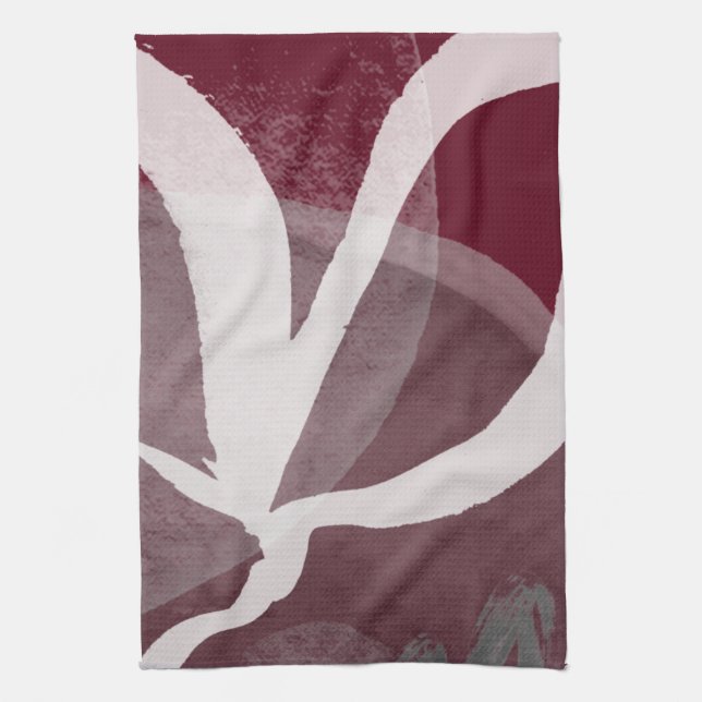 Burgundy Grey & White Abstract Watercolor Tea Towel (Vertical)