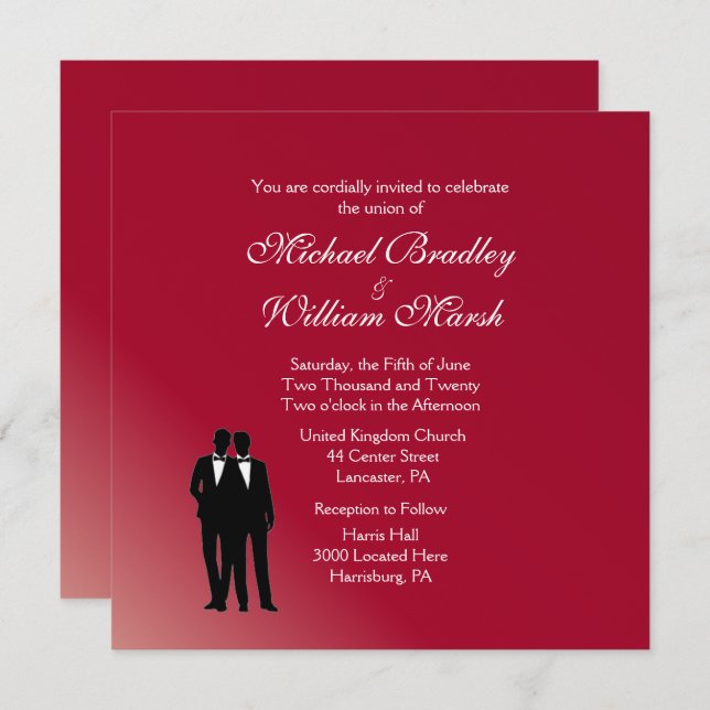 Burgundy Groom and Groom Gay Wedding Invitation (Front/Back)