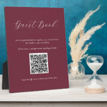 Burgundy Guest Book Sign with QR Code Plaque