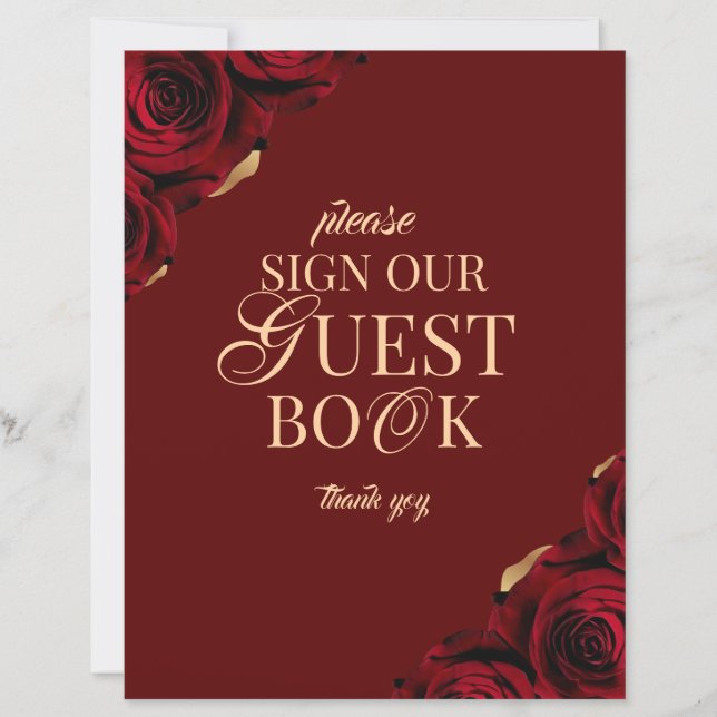 Burgundy Guest Book Wedding Tabletop Sign (Front)