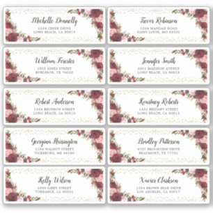 Burgundy Guests Name and Address Wedding Label