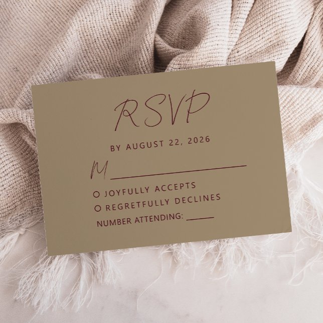 Burgundy Handwriting Gold Wedding RSVP Card (Creator Uploaded)
