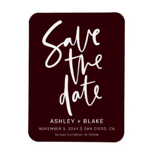 Burgundy Handwritten Calligraphy Save the Date Magnet