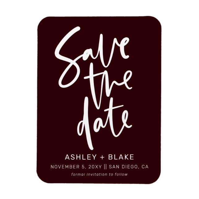 Burgundy Handwritten Calligraphy Save the Date Magnet (Vertical)