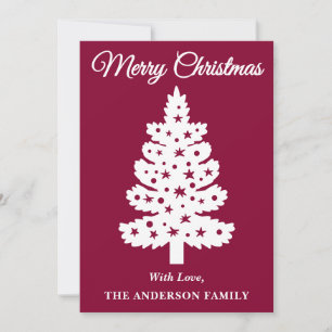 Burgundy Handwritten Script Christmas Tree Holiday Card