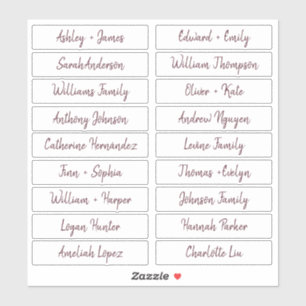 Burgundy Handwritten Script Guest Names Labels 18x