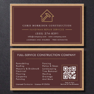 Burgundy Handyman QR Code Wood Construction Business Card