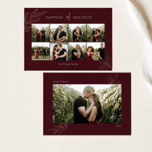 Burgundy Happiest of Holidays Family Photo Collage Holiday Card