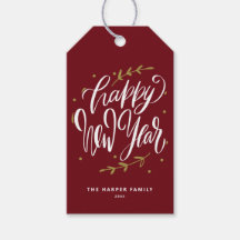 Burgundy Happy New Year Modern Calligraphy Wreath