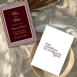 Burgundy Harlequin Border Elegant Wedding Save The Date