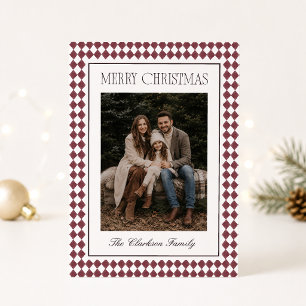 Burgundy Harlequin One Photo Christmas Card