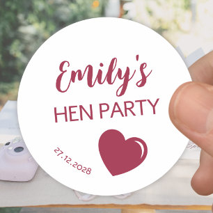 Burgundy Heart Bachelorette Hen Party Classic Round Sticker