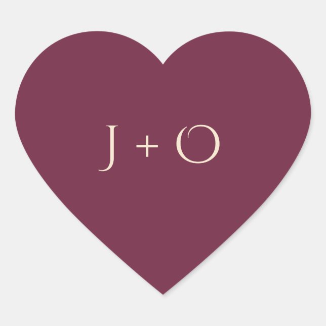 Burgundy Heart Sticker with J+O Initials (Front)
