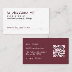 Burgundy Heartbeat EKG Cardiologist Doctor Business Card