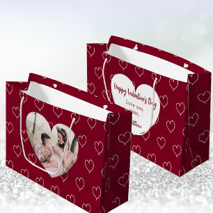 Burgundy hearts photo Valentine's Day Large Gift Bag