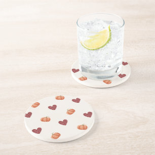 Burgundy Hearts Pumpkins Coaster