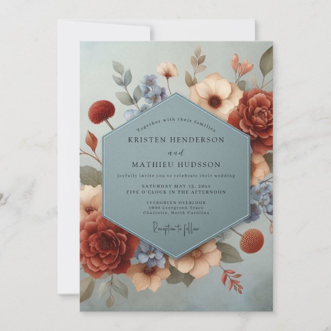 Burgundy Heirloom Floral Wedding Invitation (Front)