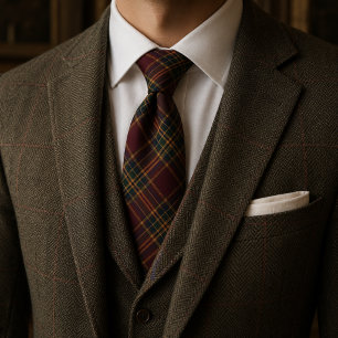 Burgundy Heritage Plaid Old Money Tartan Tie