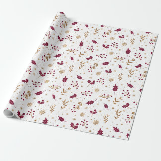 Burgundy Holly & Gold Christmas Wrapping Paper