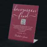 Burgundy Honeymoon Fund QR Code Pedestal Sign<br><div class="desc">An elegant burgundy honeymoon fund sign,  personalised with your special message,  names and wishing well QR code. Designed by Thisisnotme©</div>