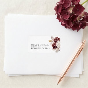 Burgundy Hydrangea Fall Wedding Return Address Label