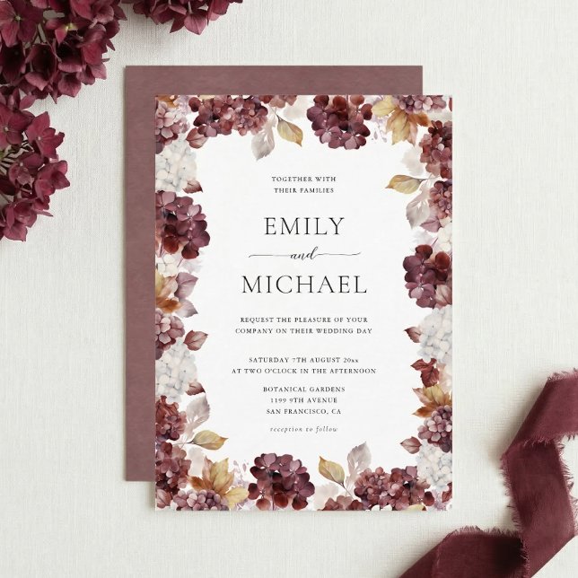 Burgundy Hydrangea Floral Wedding Invitation (Creator Uploaded)