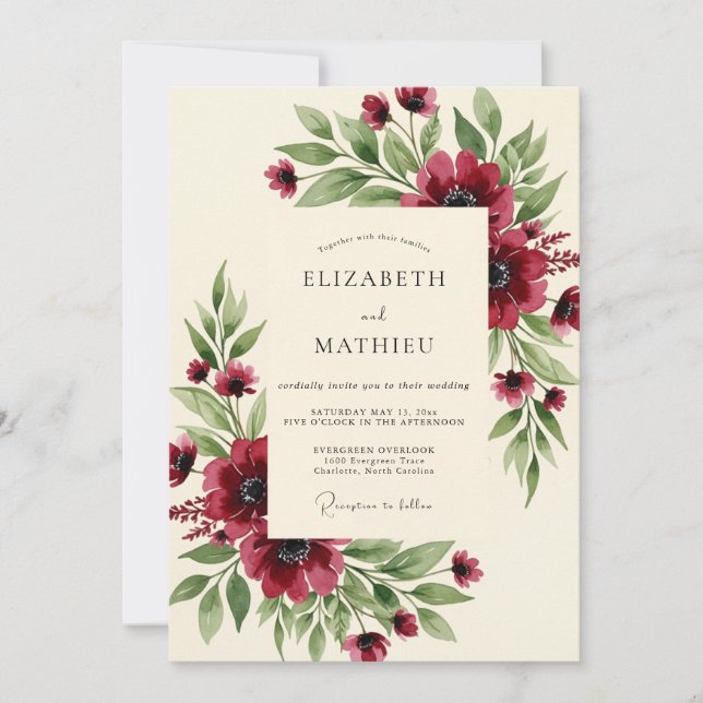 Burgundy Illustrious Autumnal Wedding Invitation (Front)