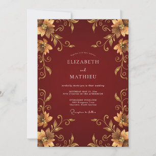 Burgundy Imperial Autumn Wedding Invitation